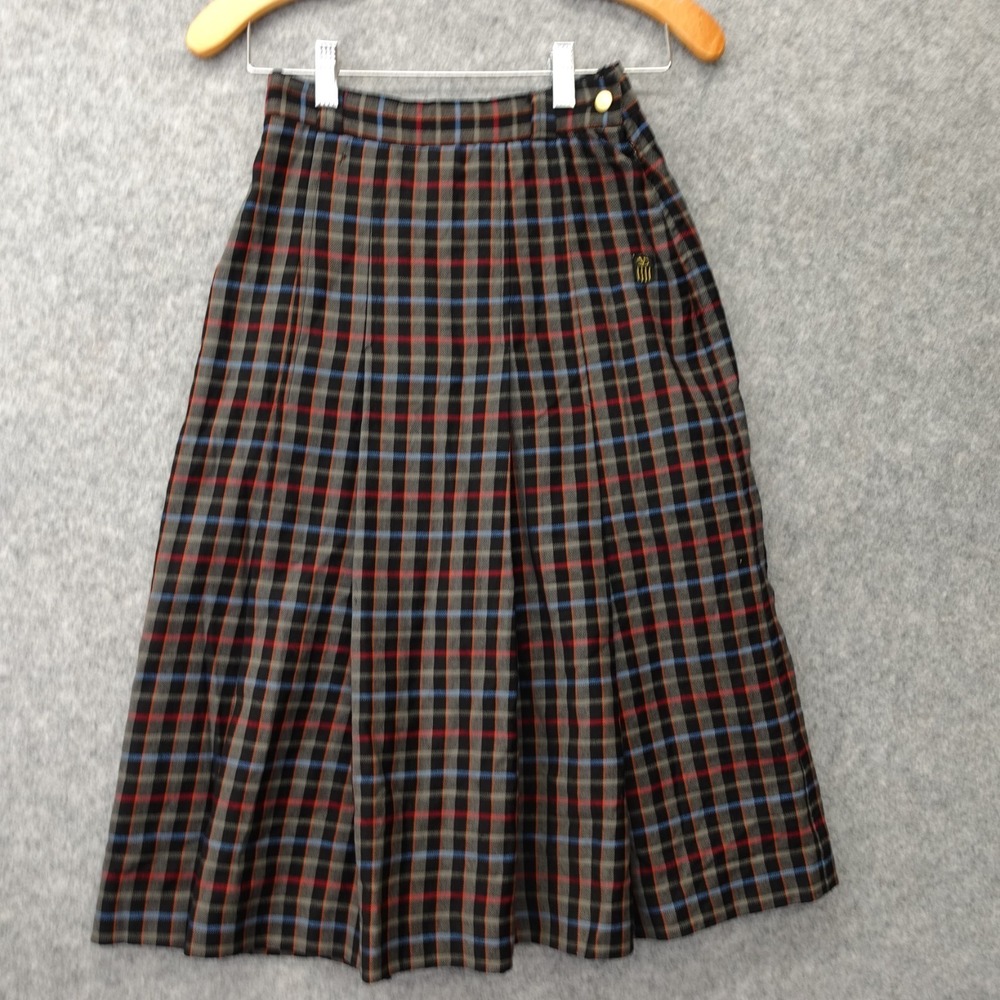 Vintage Valentino Garavani Skirt Women 34 XXS Wool Tartan Plaid Gray Red Italian